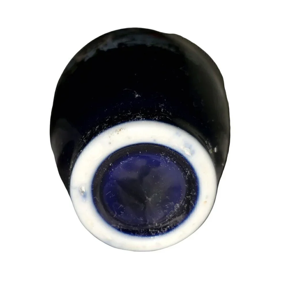 Vtg Peacock Floral Designed Japanese Cobalt Blue Porcelain Mini Vase Pot 3.5